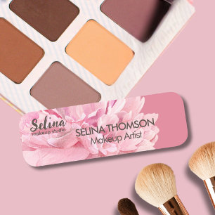 Elegante Cream Blush Roze Bloemen Make-up Studio Naamplaatje