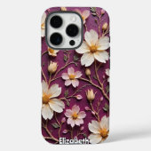 Elegante Cream Flowers op Textured Paarse Case-Mate iPhone Case (Achterkant)