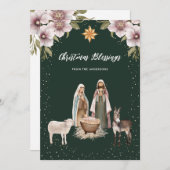 Élégante crèche verte Carte de Noël chrétienne (Devant / Derrière)