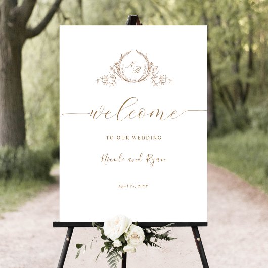 Élégante crème beige Monogramme Mariage Affiche de