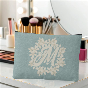 Elegante Crème Bloemenkrans Teal Accessoire Zakje Etui
