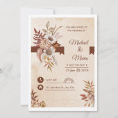 Elegante crème en bruine waterverf bruiloft uitnod kaart (Voorkant)