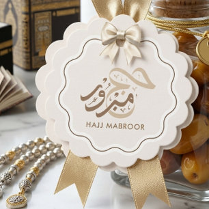 Elegante Crème en Gouden Hajj Mabroor Scalloped Bedankjes Labels