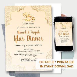 Elegante Crème en Gouden Islamitische Iftar Uitnod Kaart