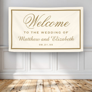 Elegante Crème en Gouden Trouwbegroeting Spandoek
