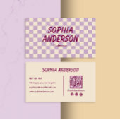 Elegante crème en Paarse geruit - Qr-code Visitekaartje