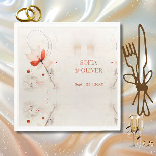 Elegante crème en rode papavers bruiloft servet