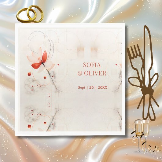 Elegante crème en rode papavers bruiloft servet