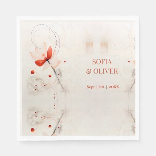 Elegante crème en rode papavers bruiloft servet (Voorkant)