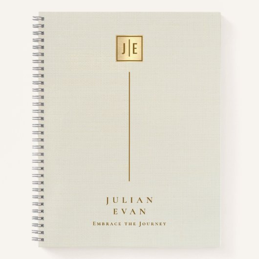 Elegante Crème Gouden Glanzende Monogram Spiraal Notitieboek (Voorkant)