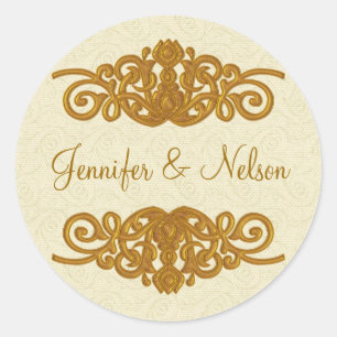 Elegante Crème & Gouden Toon Bruiloft Envelop Seal Ronde Sticker