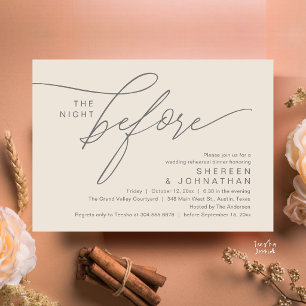 Elegante Crème Grijze Script Trouwrepetitie Dinner Kaart