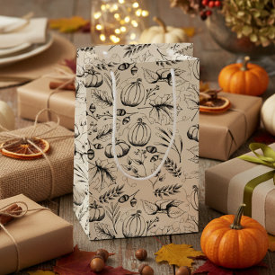 Elegante Crème Herfst Oogst Pompoenen Herfstblader Klein Cadeauzakje