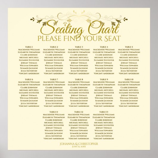 Elégante Crème Or 13 Table Mariage Tableau de sièg (Devant)