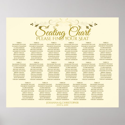 Elégante Crème Or 17 Table Mariage Tableau de sièg (Devant)