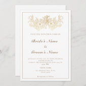 Elégante crème & or faire-part de mariage florale (Devant / Derrière)