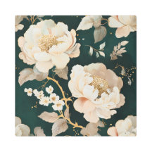 Elégante Crème Peony Mur Mur Art - Vert foncé