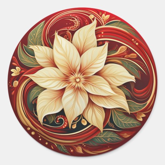 Elegante Crème Poinsettia Ronde Sticker (Voorkant)