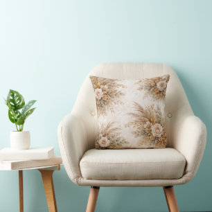 Elegante Crème Roos Boho Botanische Boeket Kussen