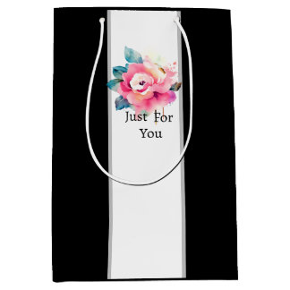 Elegante Crème Roos Zwart & Witte Gestreepte Cadea Medium Cadeauzakje