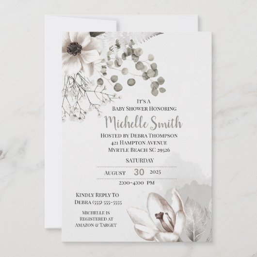Elégante Crème Sage Floral Baby shower Invitation (Devant)
