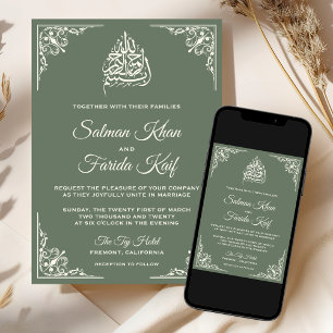 Elegante Crème Salie Groene Islamitische Moslim Br Kaart