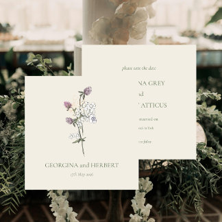 Elegante Crème Salie Klaver Trouw Save the Date Kaart