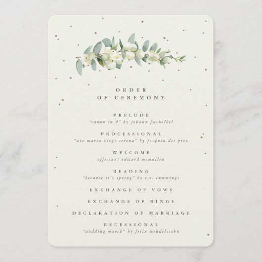 Elegante Crème Snowberry + Eucalyptus Stem Bruilof Programma (Voorkant)