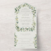 Elegante Crème Snowberry+Eucalyptus Winter Bruilof All In One Uitnodiging (Binnen)