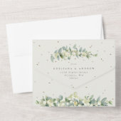 Elegante Crème Snowberry+Eucalyptus Winter Bruilof All In One Uitnodiging (Achterkant)