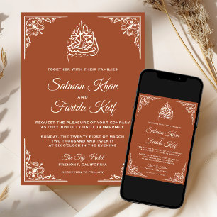 Elegante Crème Terracotta Islamitische Moslim Brui Kaart
