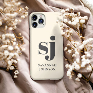 Elegante crèmekleurige monogram beginletters iPhone 13 pro max hoesje