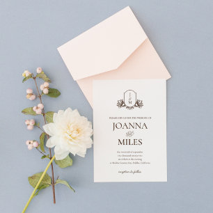 Elegante  Crest Botanische Monogram Bruiloft Kaart