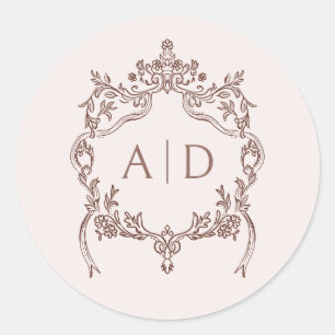 Elegante  Crest bruiloft monogrammen Ronde Sticker