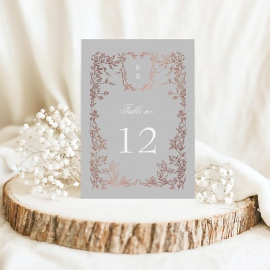 Elegante Crest Floral Trouwtafel Nummer RSVP Kaartje