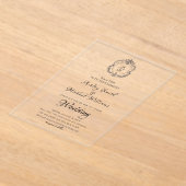 Elegante Crest Minimalist formele monogram bruilof Acryl Uitnodigingen (Laagn)