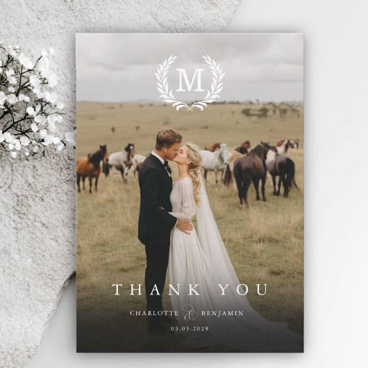 Elegante Crest Monogram 2 Foto Bedankkaart