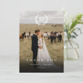 Elegante Crest Monogram 2 Foto Bedankkaart (Staand voorkant)