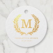 Elegante Crest Monogram Trouwdag Bedankjes Labels (Voorkant)