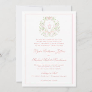 Elegante Crest w / Blush Pink Bow Monogram bruil Kaart