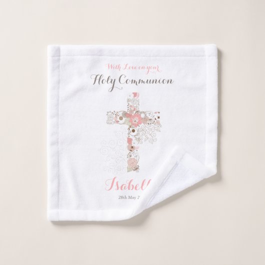 Elégante croix florale de communion blanche (Gant de toilette)