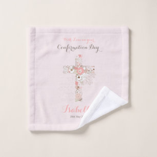Elégante croix florale de confirmation rose vif