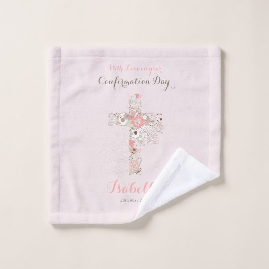 Elégante croix florale de confirmation rose vif (Gant de toilette)