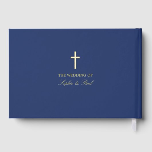 Elegante Cross Echte Folie Navy Blue Wedding Gastenboek (Achterkant)