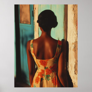 Elegante Cubaanse vrouw bloemenjurk op Golden Hour Poster