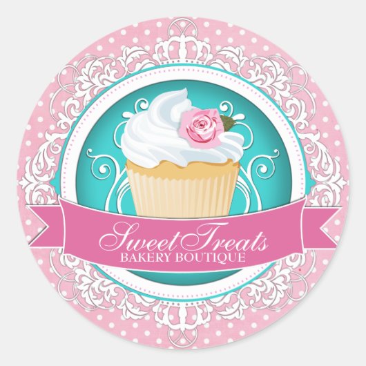 Elegante Cupcake Bakery Box Stickers (Voorkant)