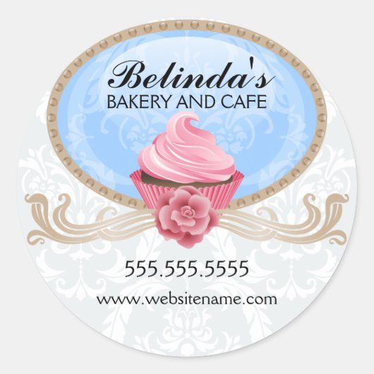 Elegante Cupcake Bakkerij Box Seal Ronde Sticker (Voorkant)