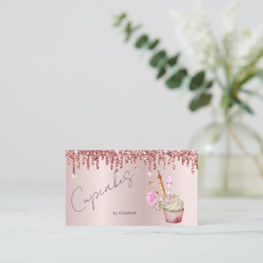 Elegante Cupcake Bakkerij Gereedschap Roos Gold Dr Visitekaartje (Staand voorkant)