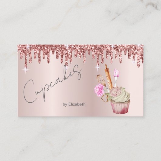 Elegante Cupcake Bakkerij Gereedschap Roos Gold Dr Visitekaartje (Voorkant)