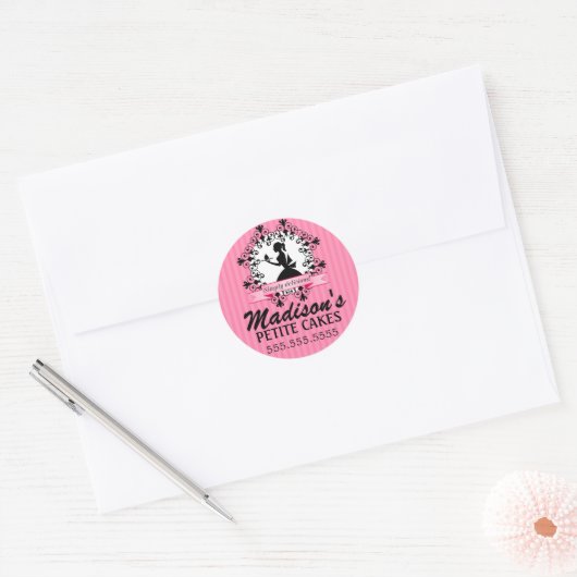 Elegante Cupcake Bakkerij Lady Silhouet Box Seals Ronde Sticker (Envelop)